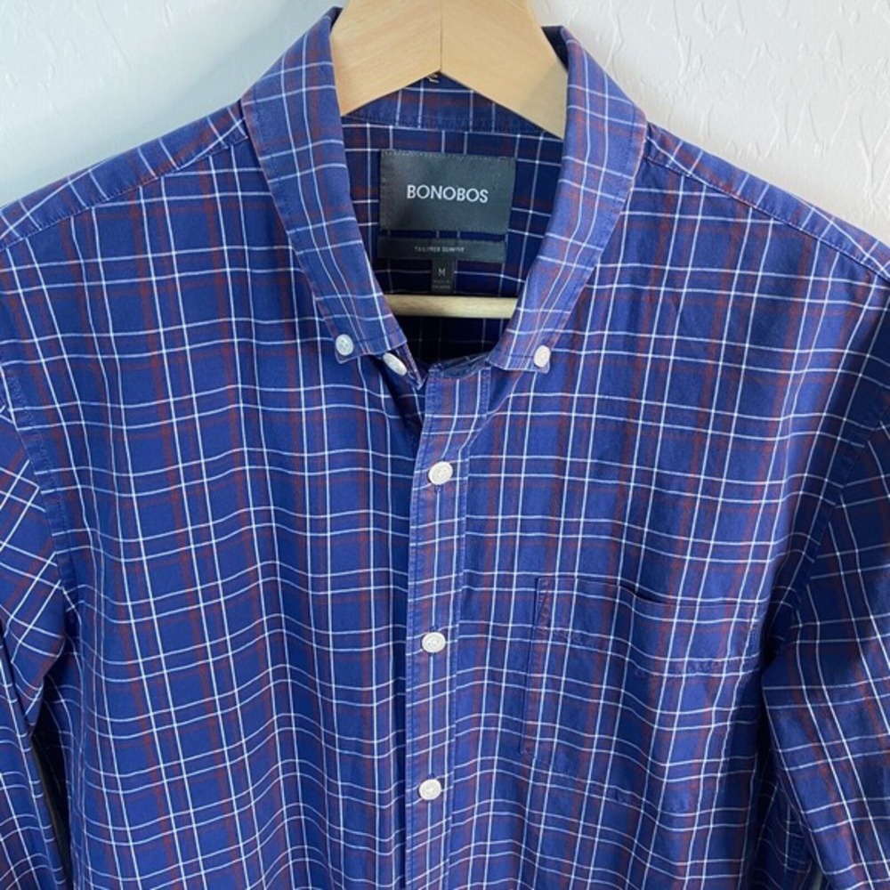 BONOBOS Plaid Shirt Mens Medium Slim Fit Button Up Long Sleeve Business Casual - Picture 3 of 5